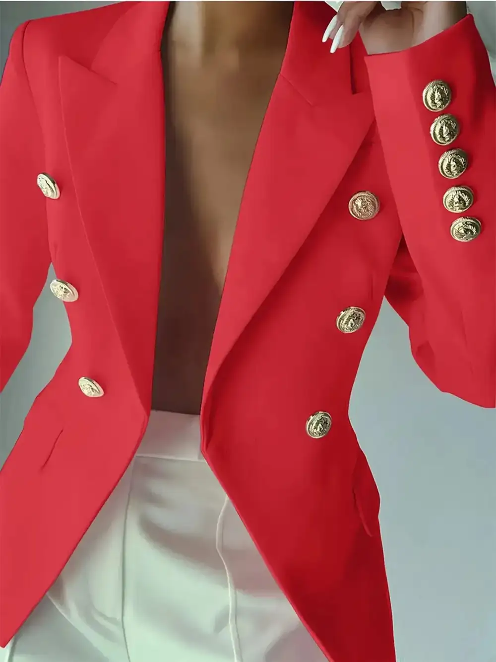 Double-Breasted Lapel-Collar Blazer