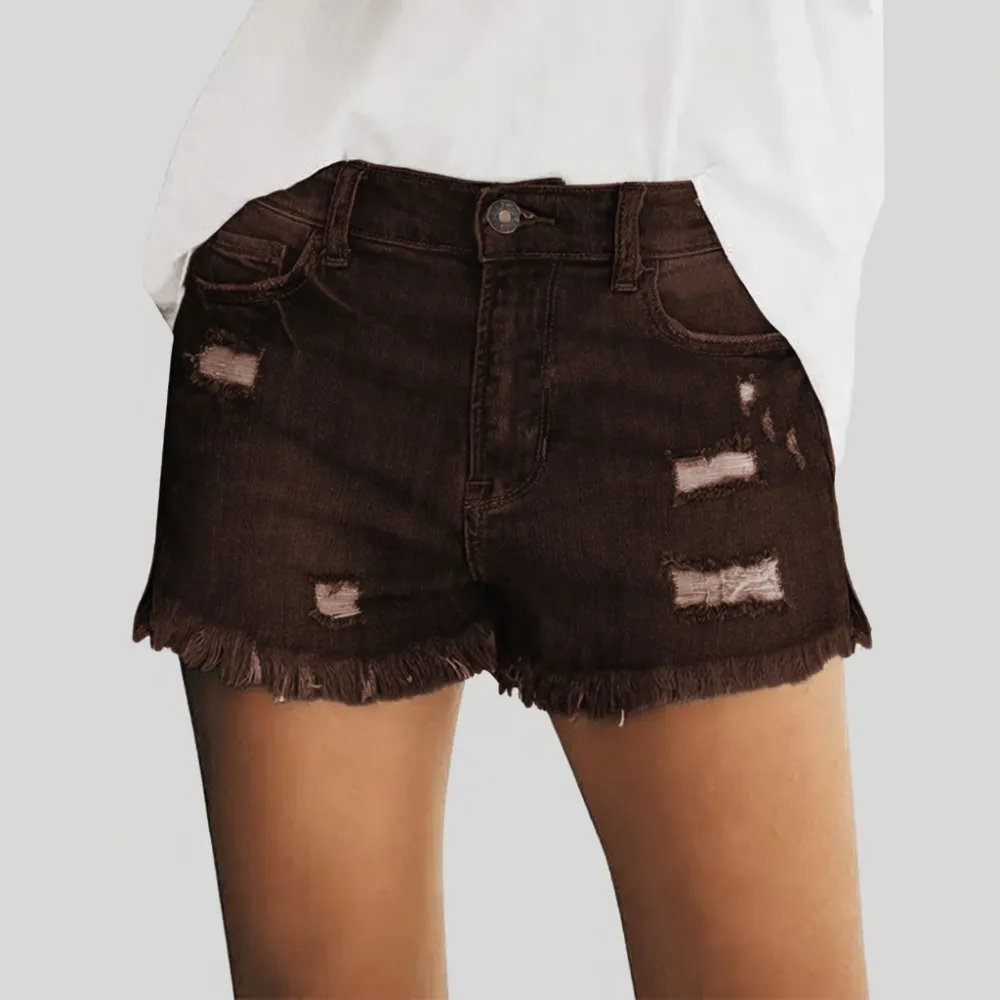 Women's Casual Mid Rise Denim Shorts Stretch Ripped Raw Hem Jean Shorts