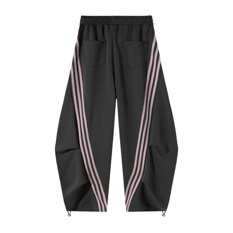 Loose Wide Leg Striped Track Pants Women's Casual Streetwear Joggers with Elastic Waistband