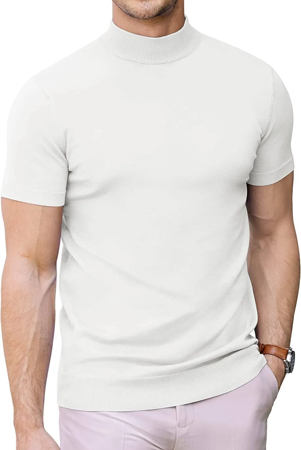 Turtleneck Basic Slim Fit Knitted Short Sleeve Shirt Sweater