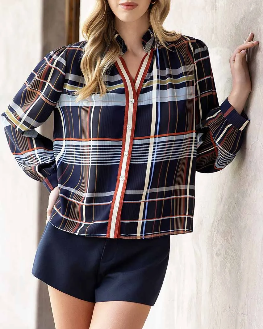 Plaid Contrast Blouse