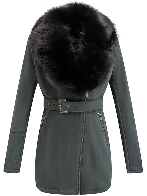 Ladies PU autumn/winter leather jacket with detachable faux fur collar