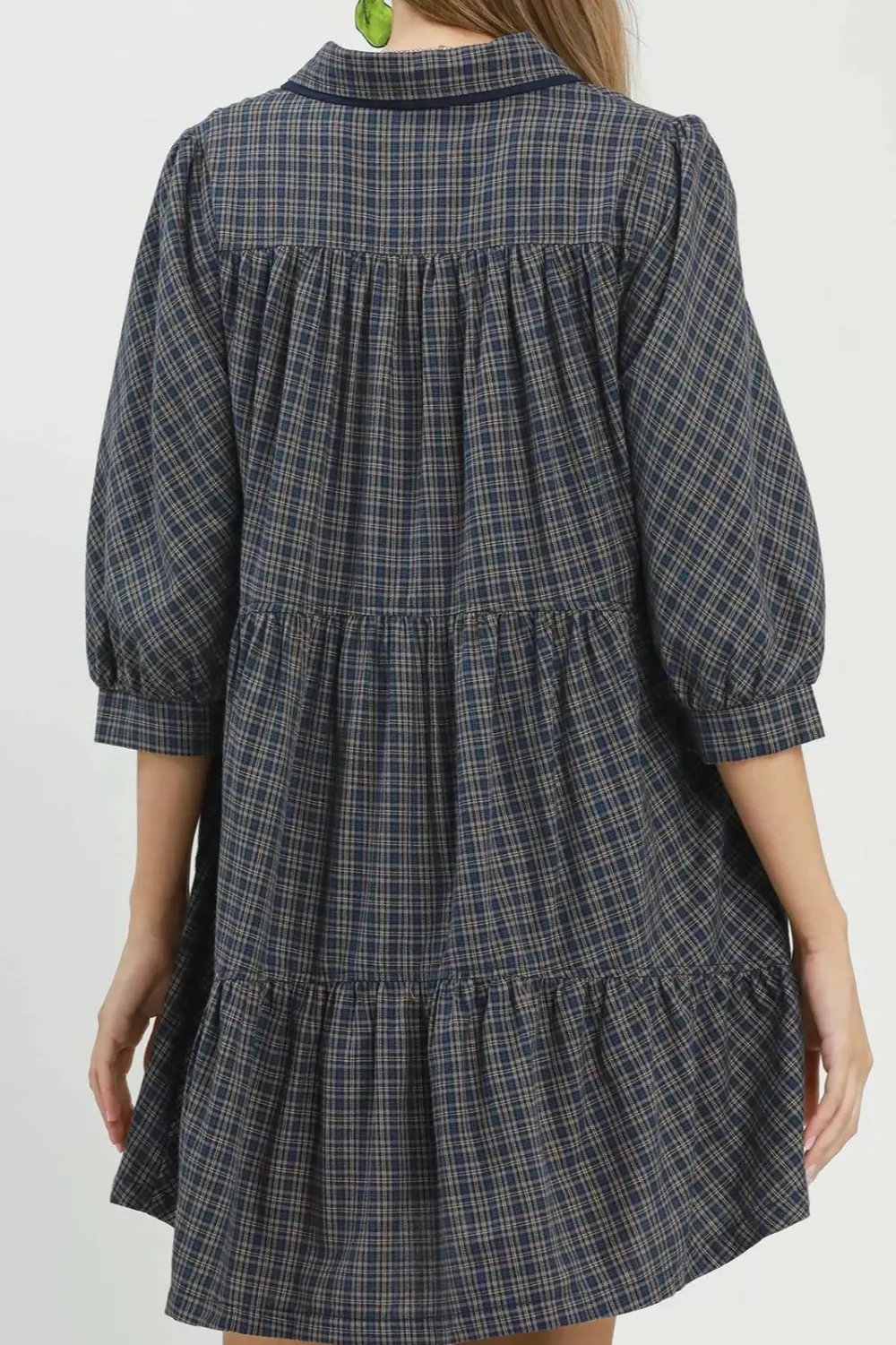 Pocketed Plaid Button-Down Oversized Shirt Dress