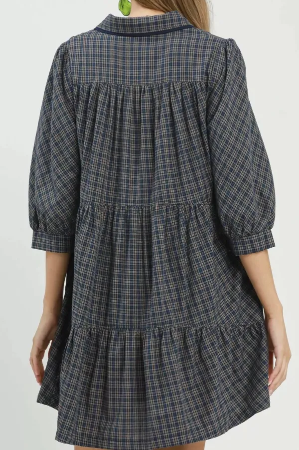Pocketed Plaid Button-Down Oversized Shirt Dress