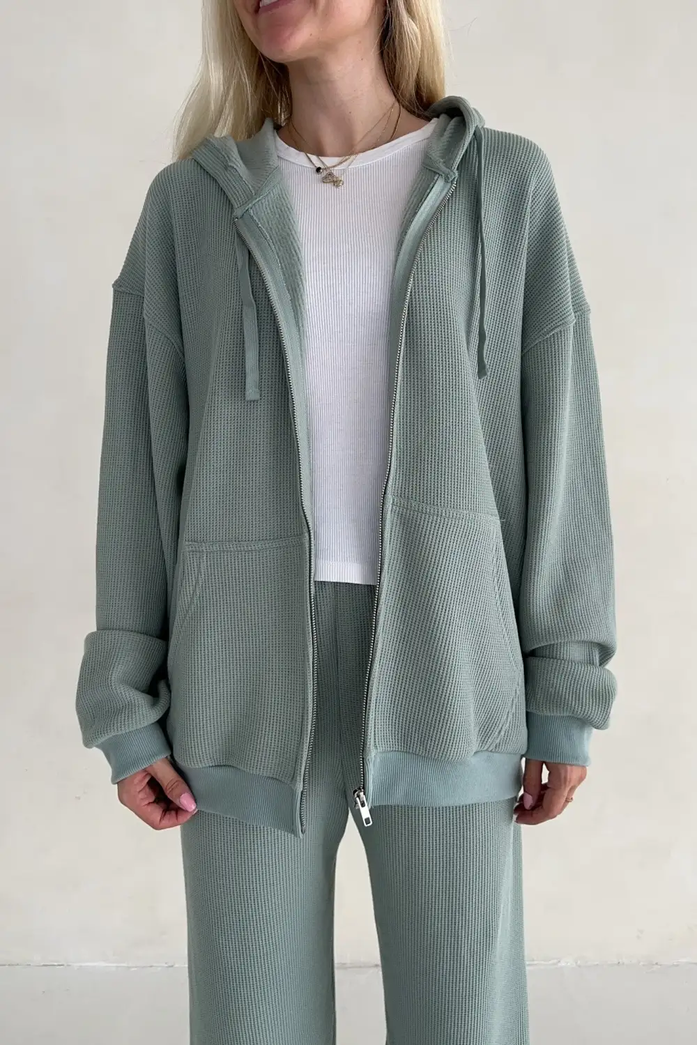 Layered Waffle Knit Hoodie