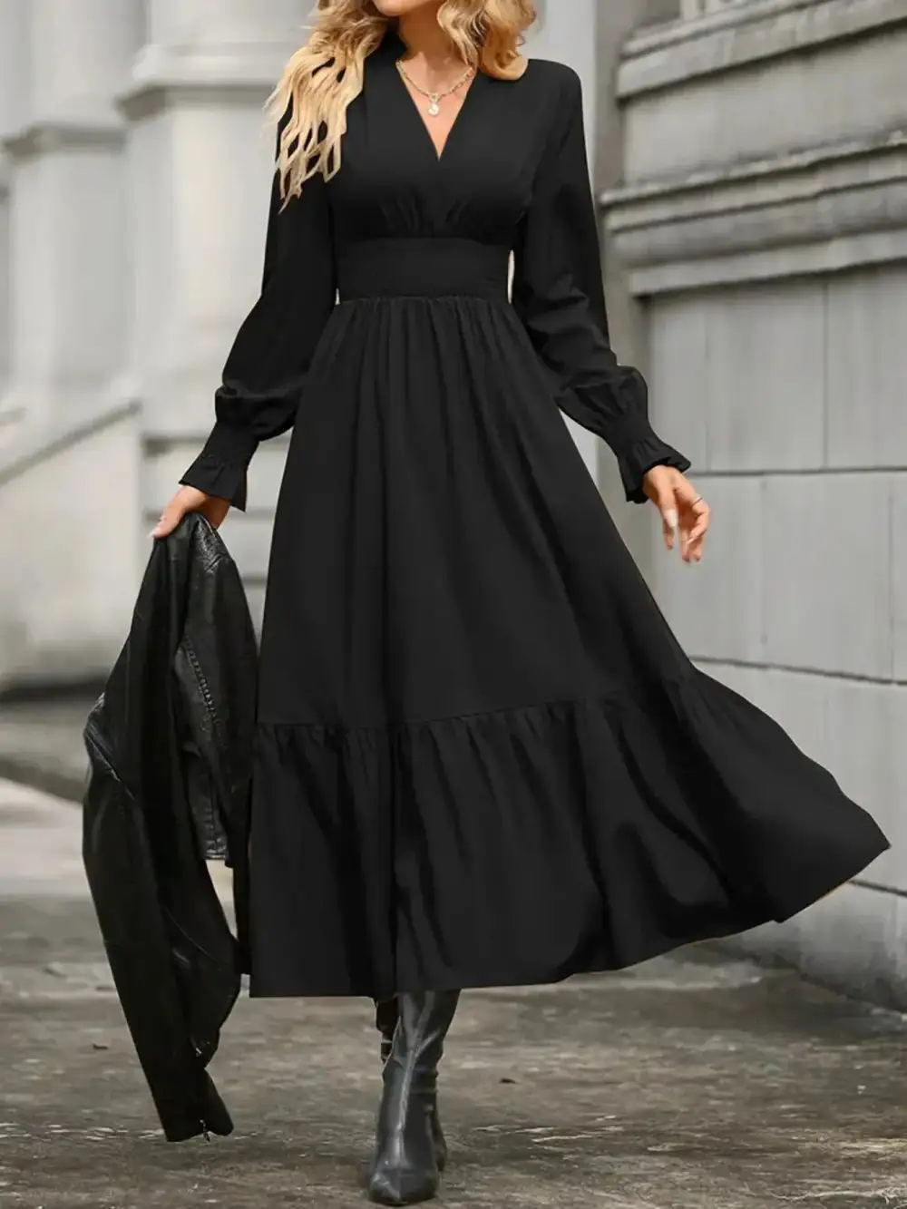 Tiered Long Sleeve Dress Casual
