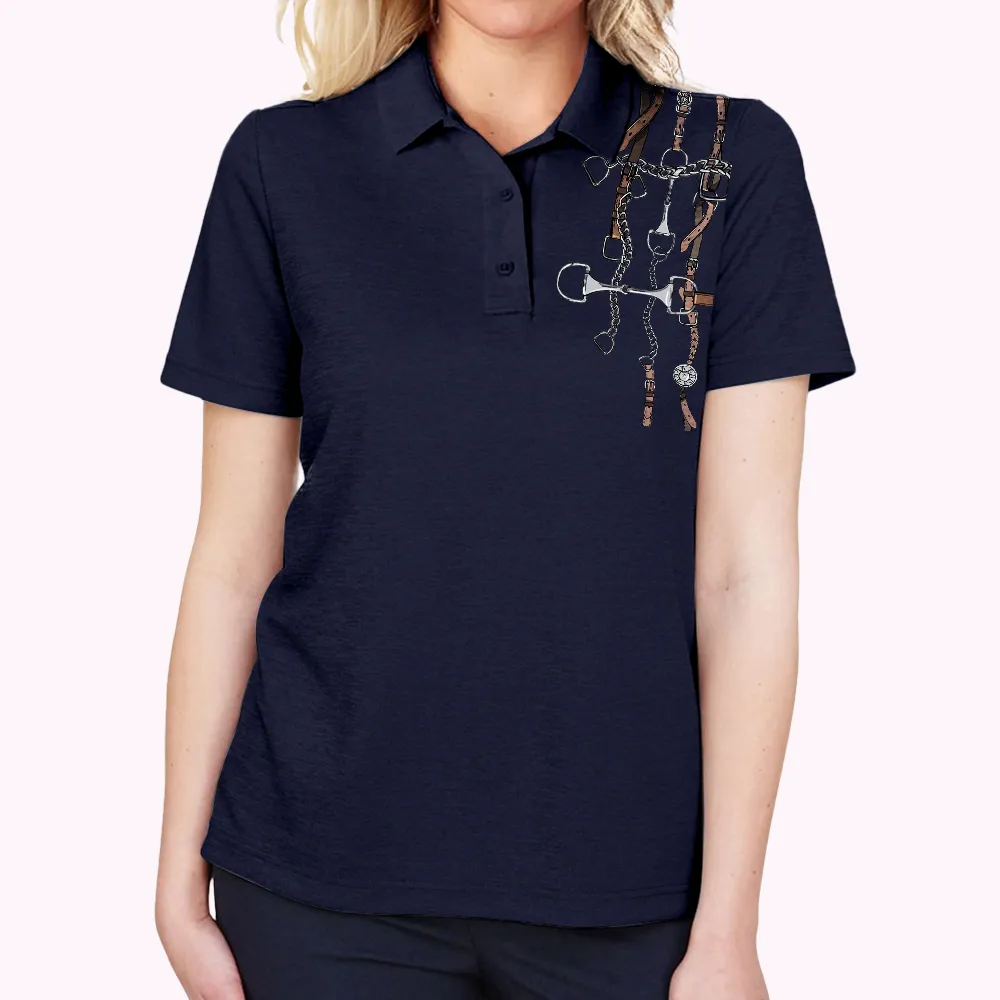 Women's Equestrian Belt Print Cotton POLO Shirt