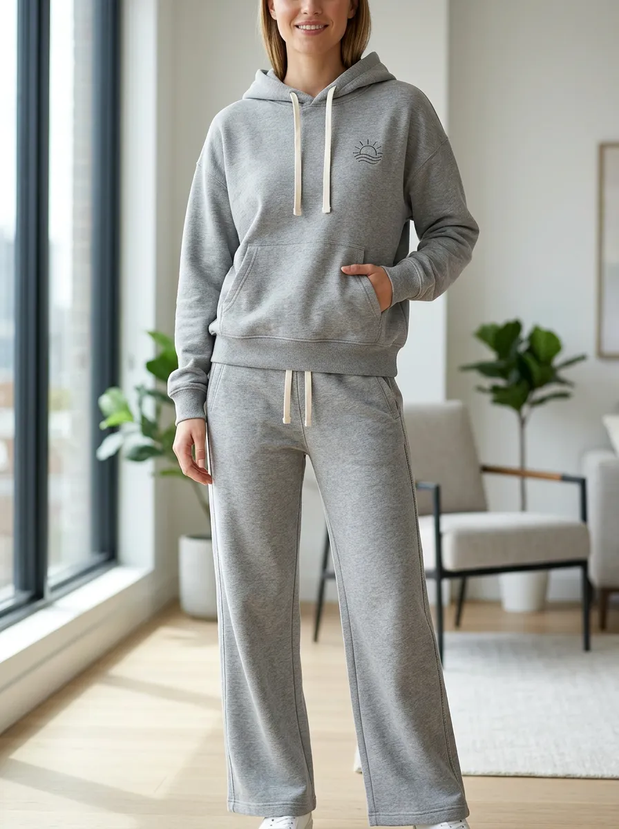 Women's Beach Lover Sunrise Wave Printed Hoodie Sweatpants Set