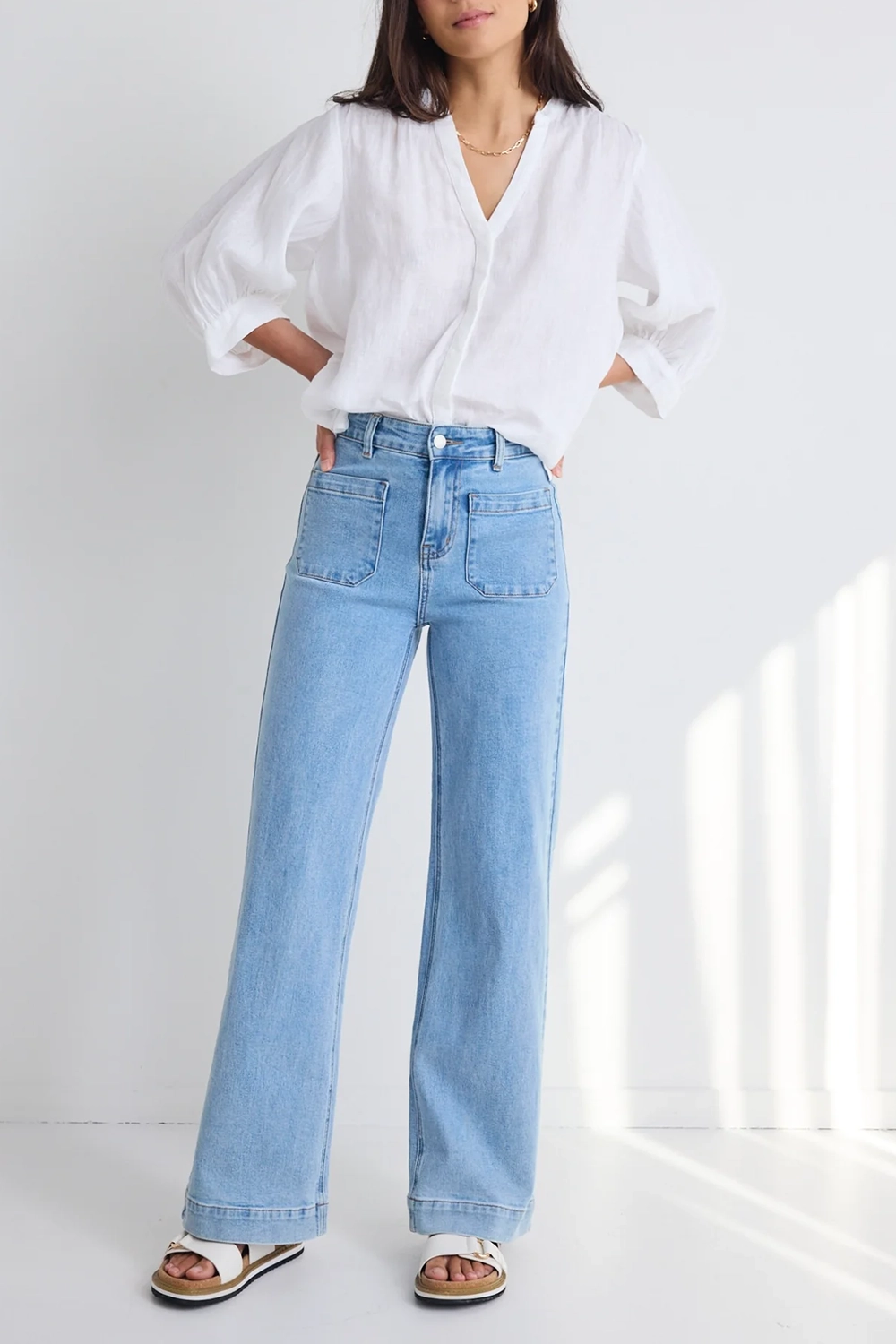 Light Blue High - Rise Wide - Leg Jeans