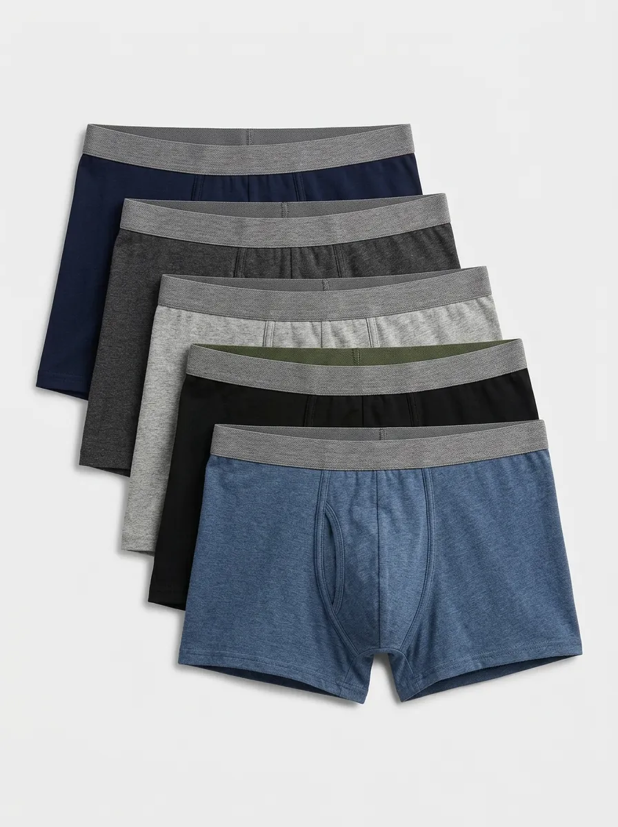 Men's Multi-Color Solid Basic Cotton Boxer Briefs 6-Pack