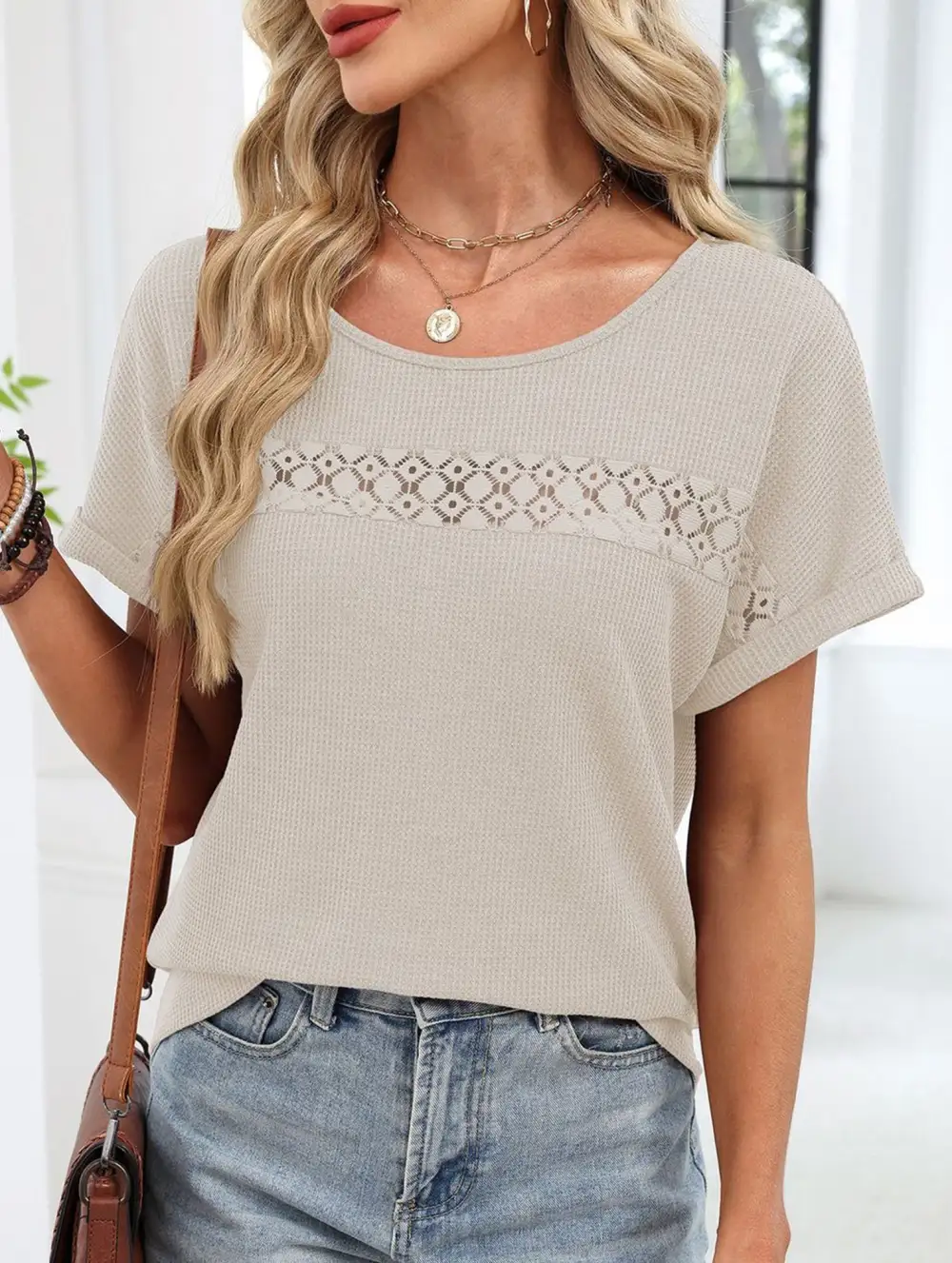 Lace Trimmed Loose Fitting Tee