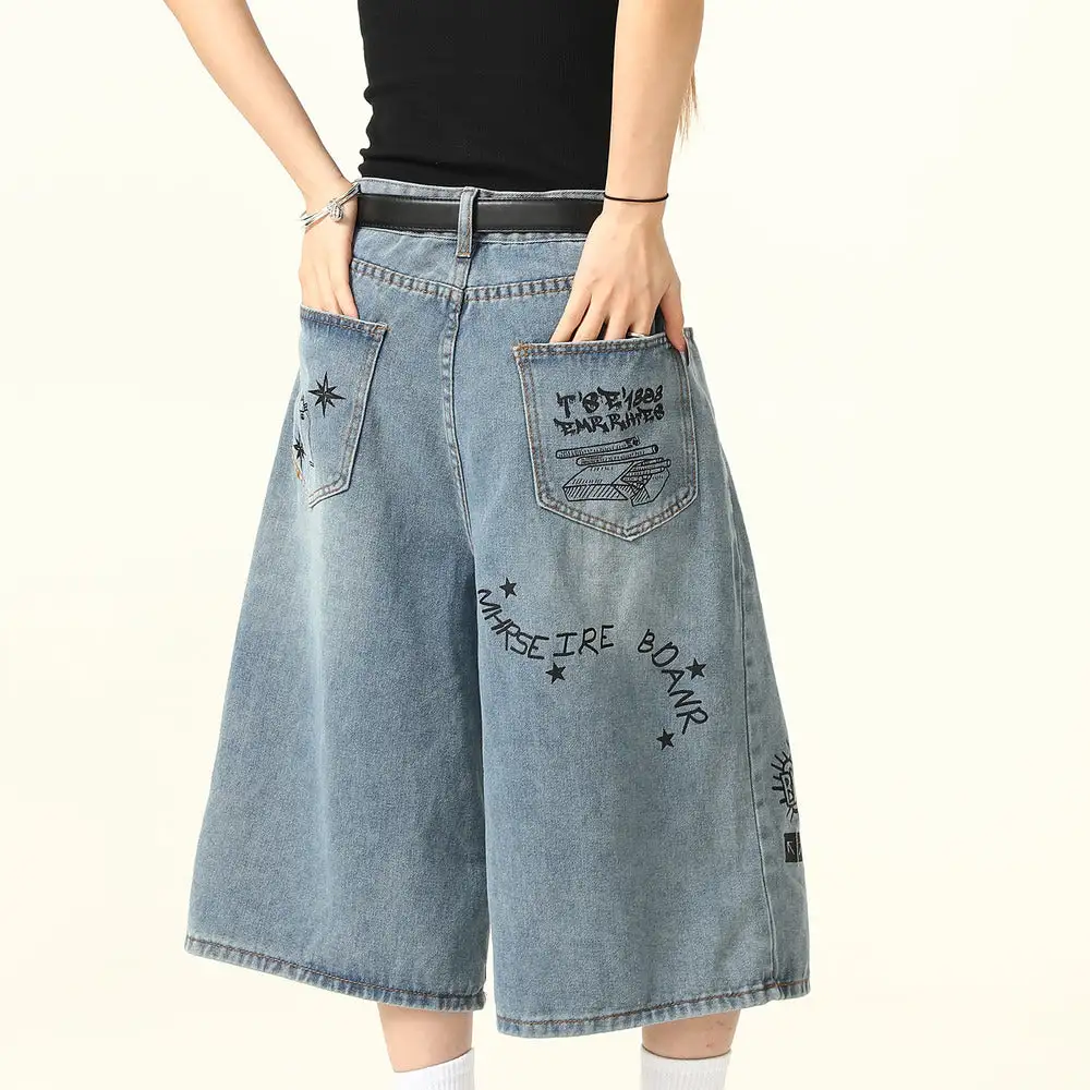 Graffiti Print Denim Shorts