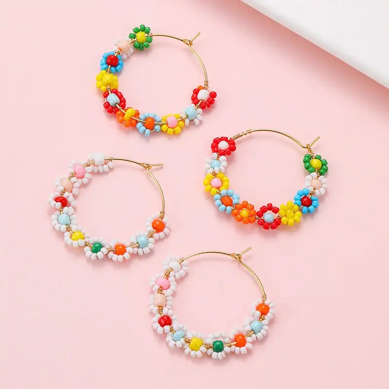 Boho Multi Beaded Daisy Hoop