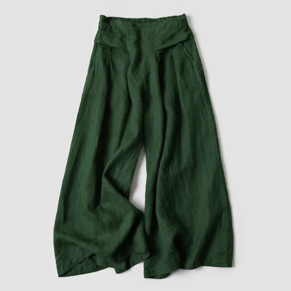 Women's Cotton and Linen Seven-Point Wide-Leg Pants