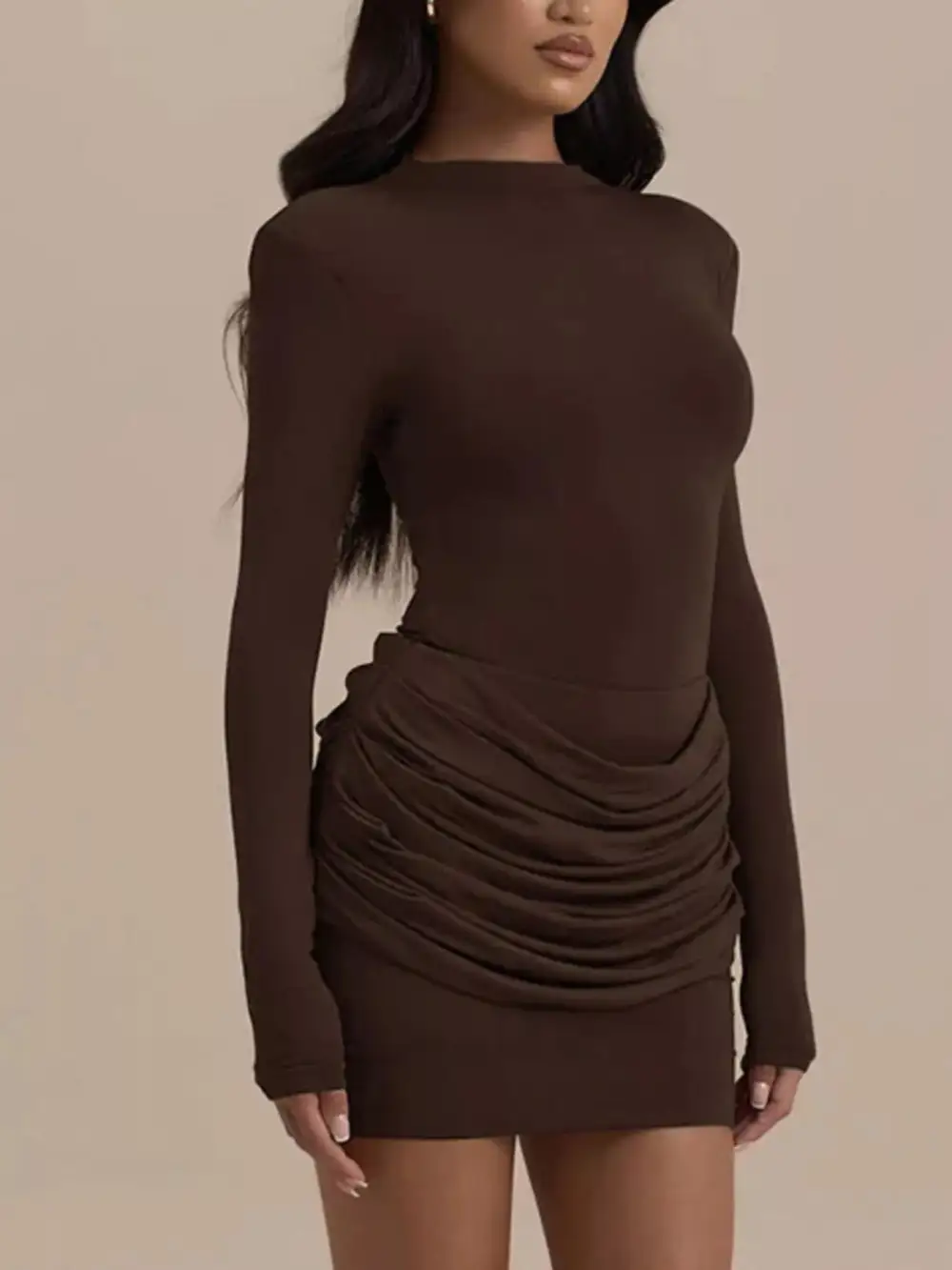 Mock Neck Ruched Mini Dress