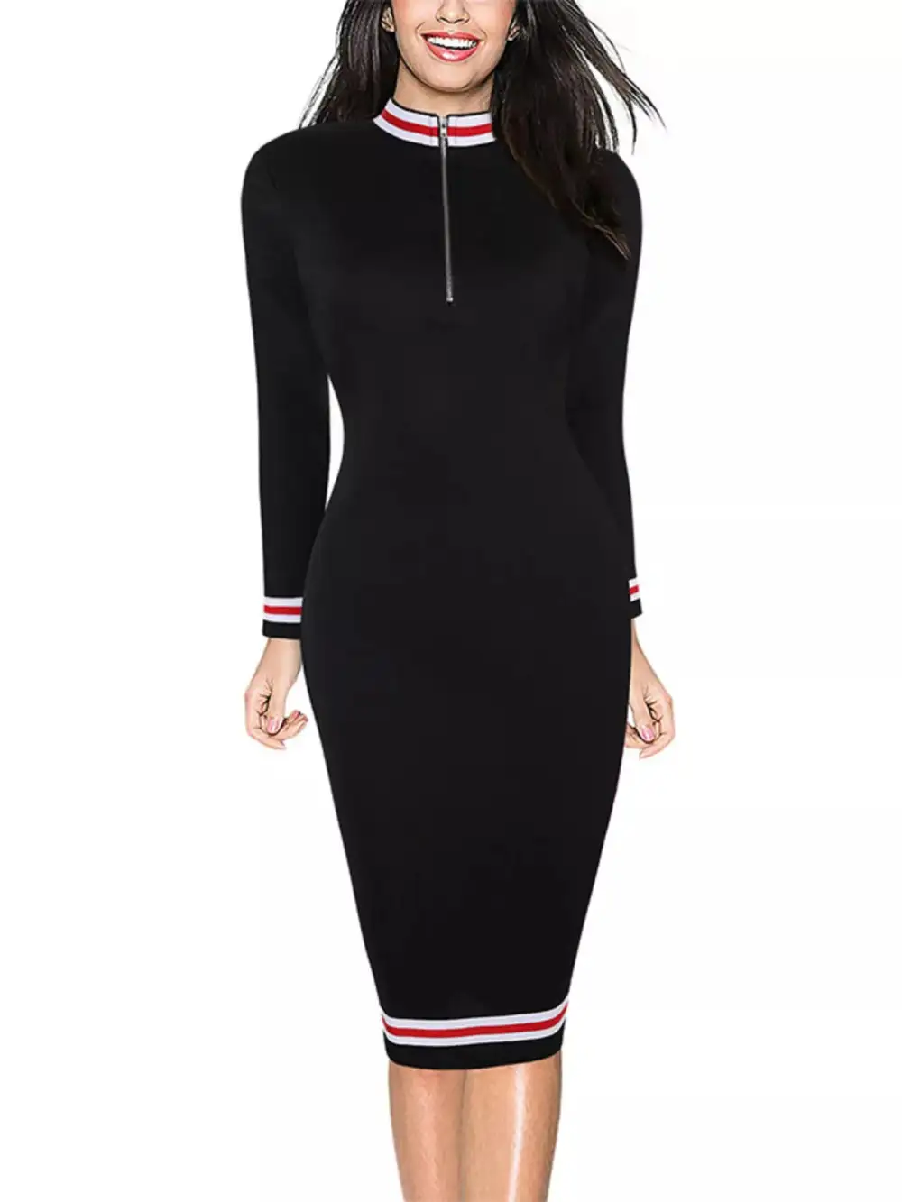Striped Long Sleeve Midi Dress