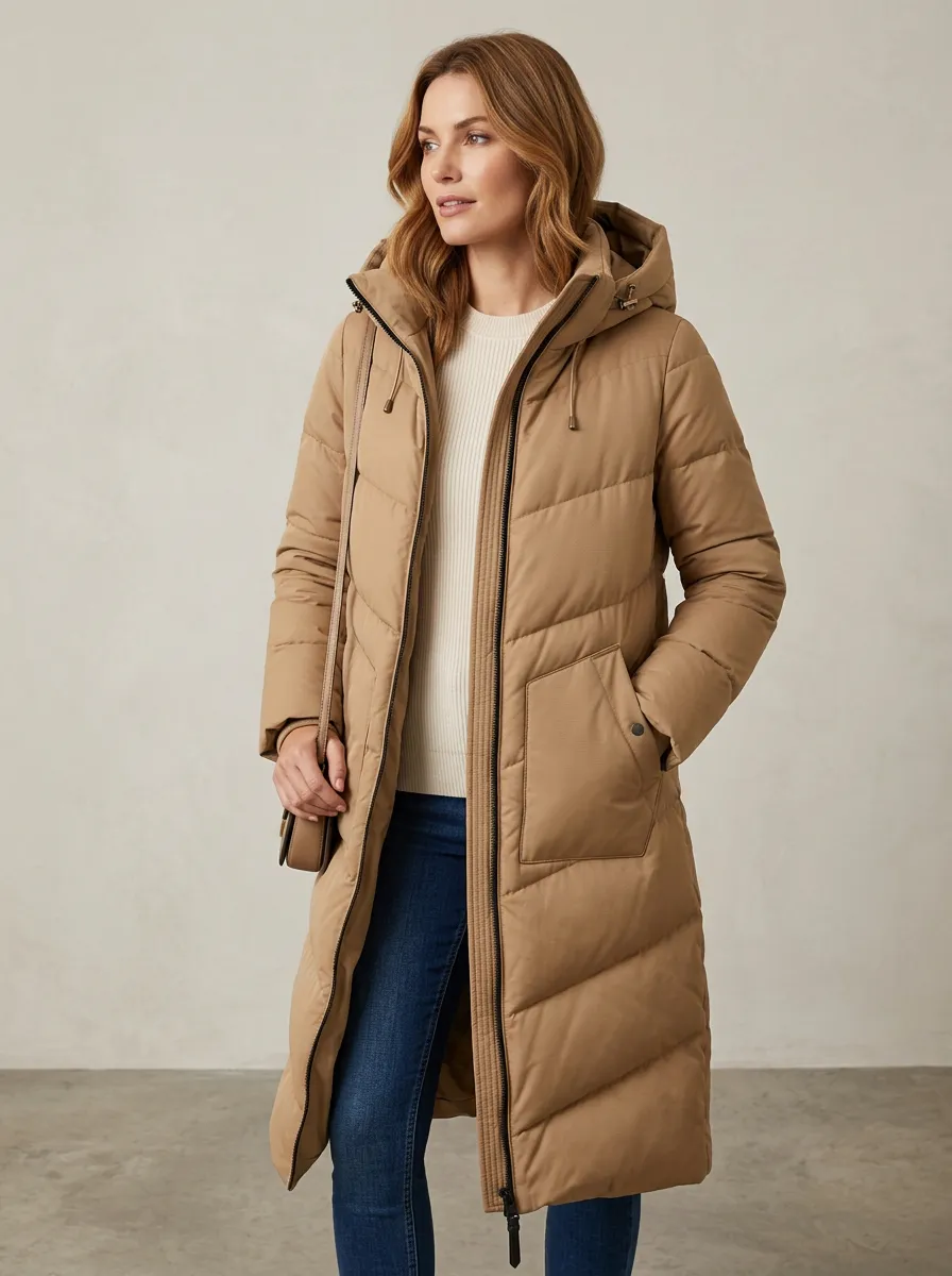 Easy-Going Padded Long Hooded Coat