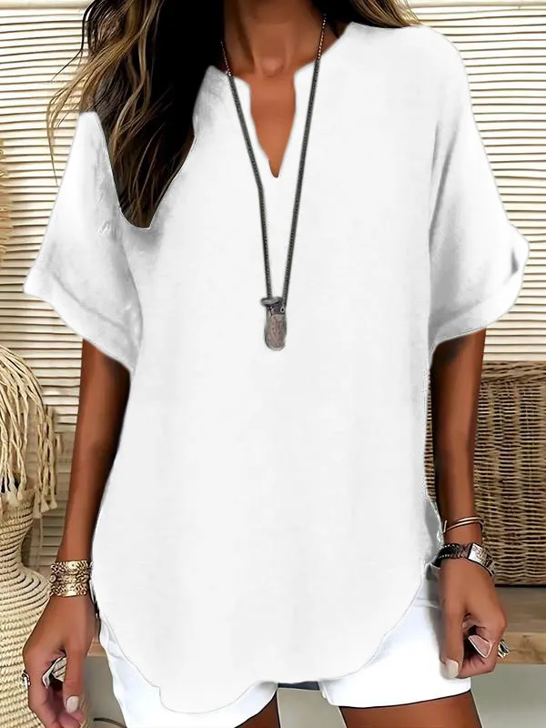 Women'S Plain Shortsleeve Blouse, Casual Solid Color Top For Daily Wear, Ladies Clothes For All Seasons, Womenswear, Shirtswomen