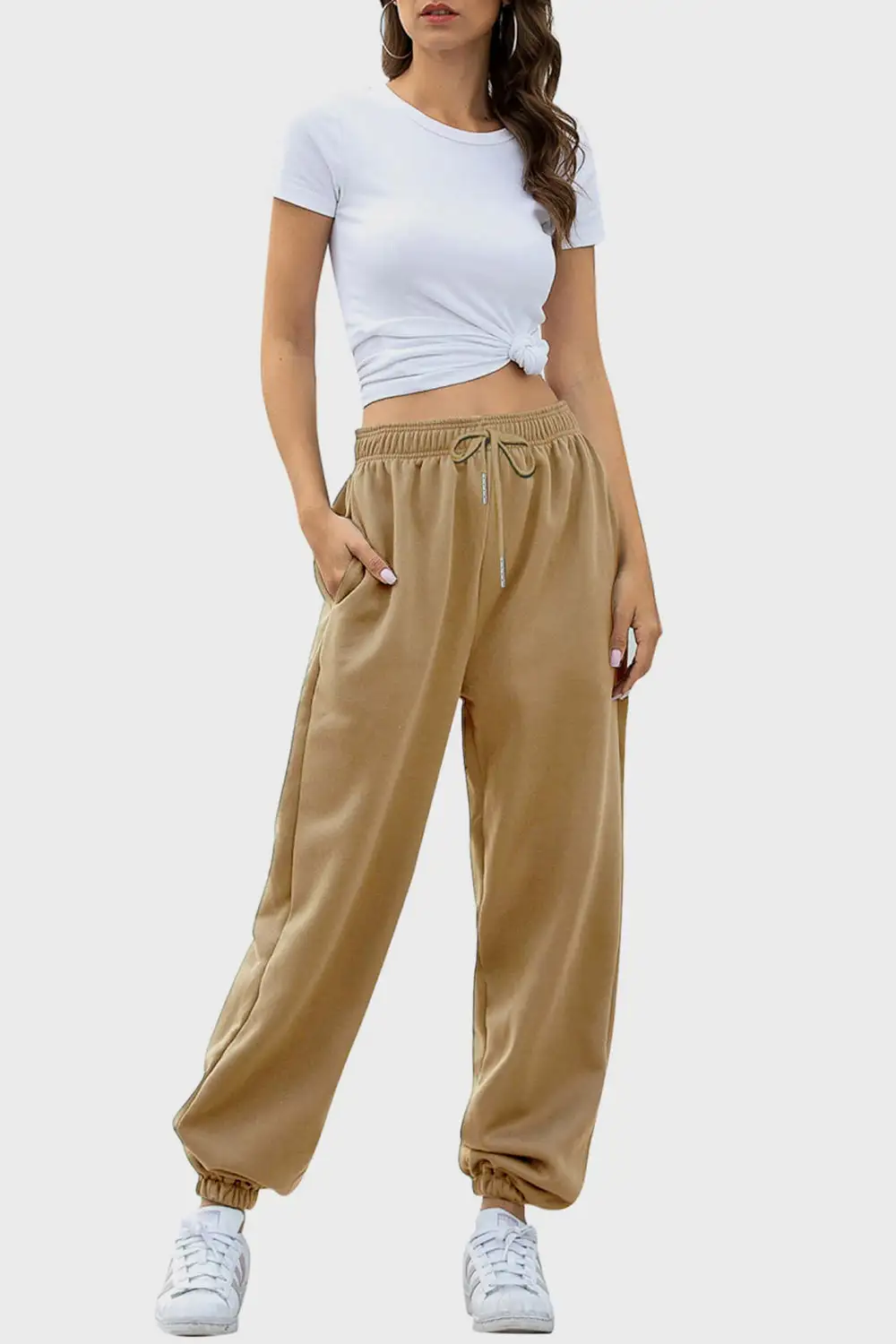 Relaxed Elastic-Waist Pocketed Jogger Pants