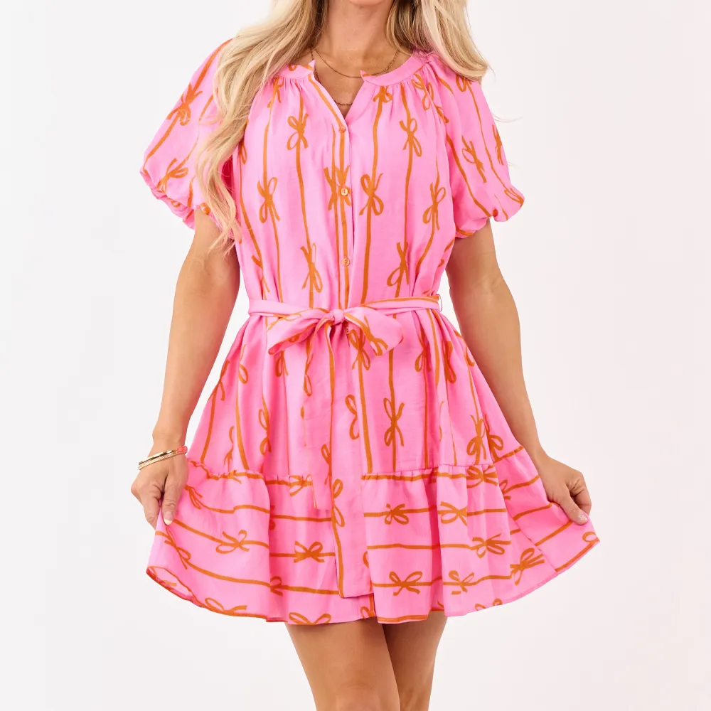 Bow Print Mini Dress