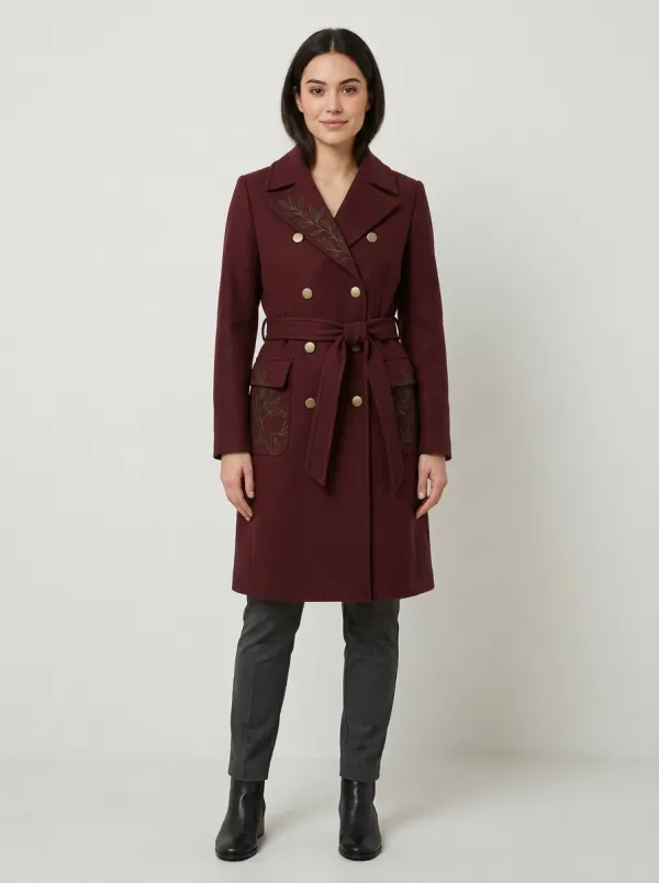 Women's Botanical Leaf Printed Double-Breasted Coat