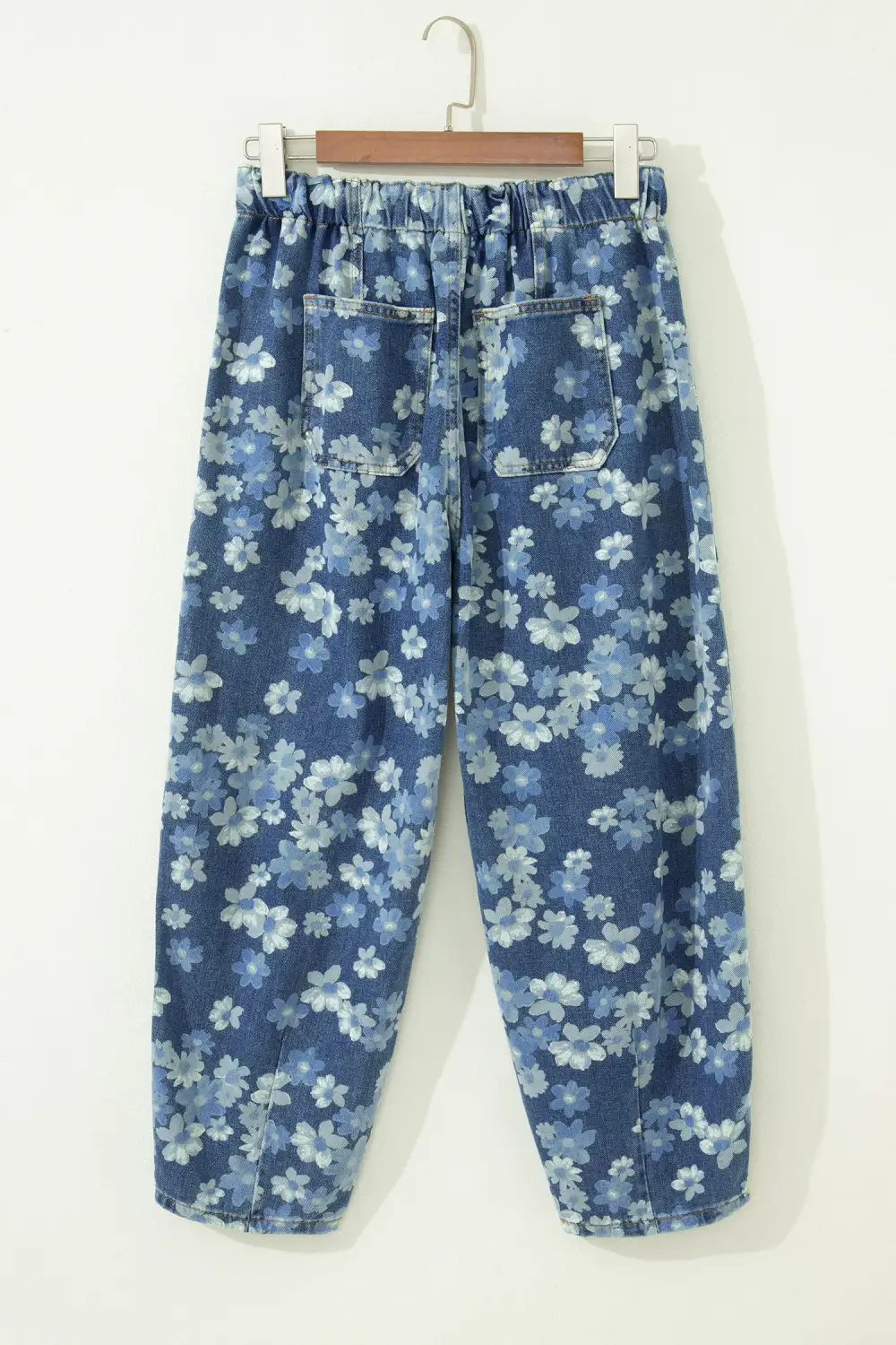 Barrel Drawstring Floral Print Dainty Printed Jeans