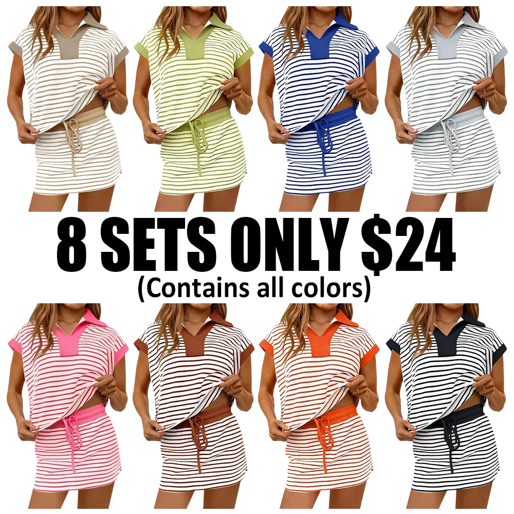 Striped Two-Piece Casual Sweatshirt And Skirt Set