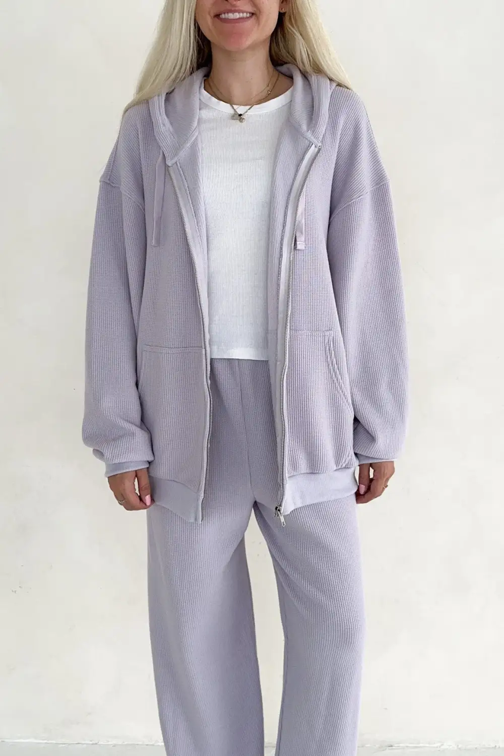Smooth Waffle Knit Hoodie