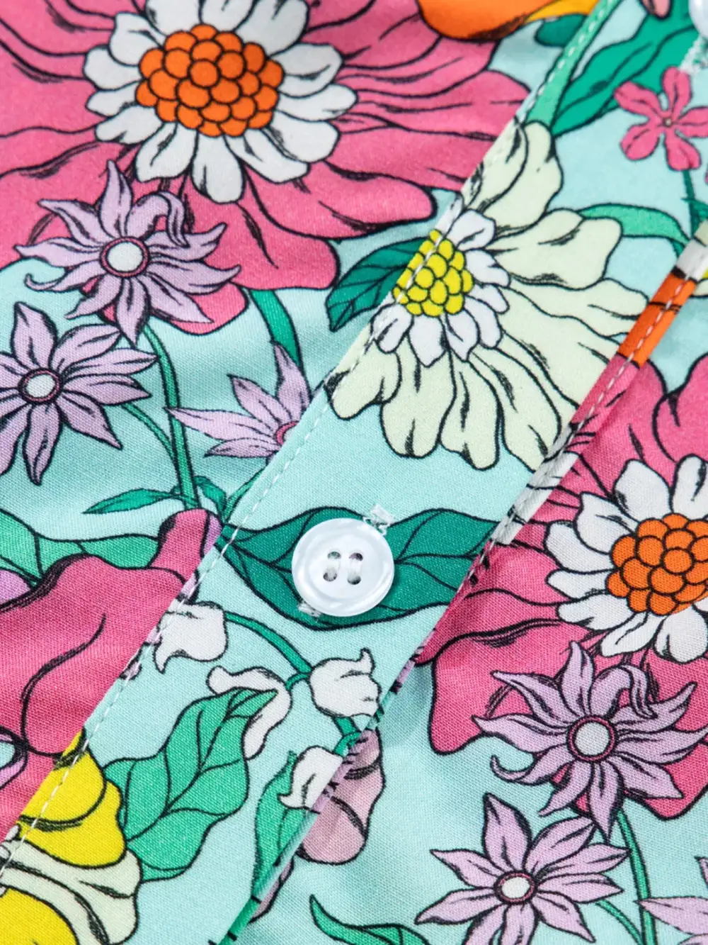 Button Front Floral Blouse