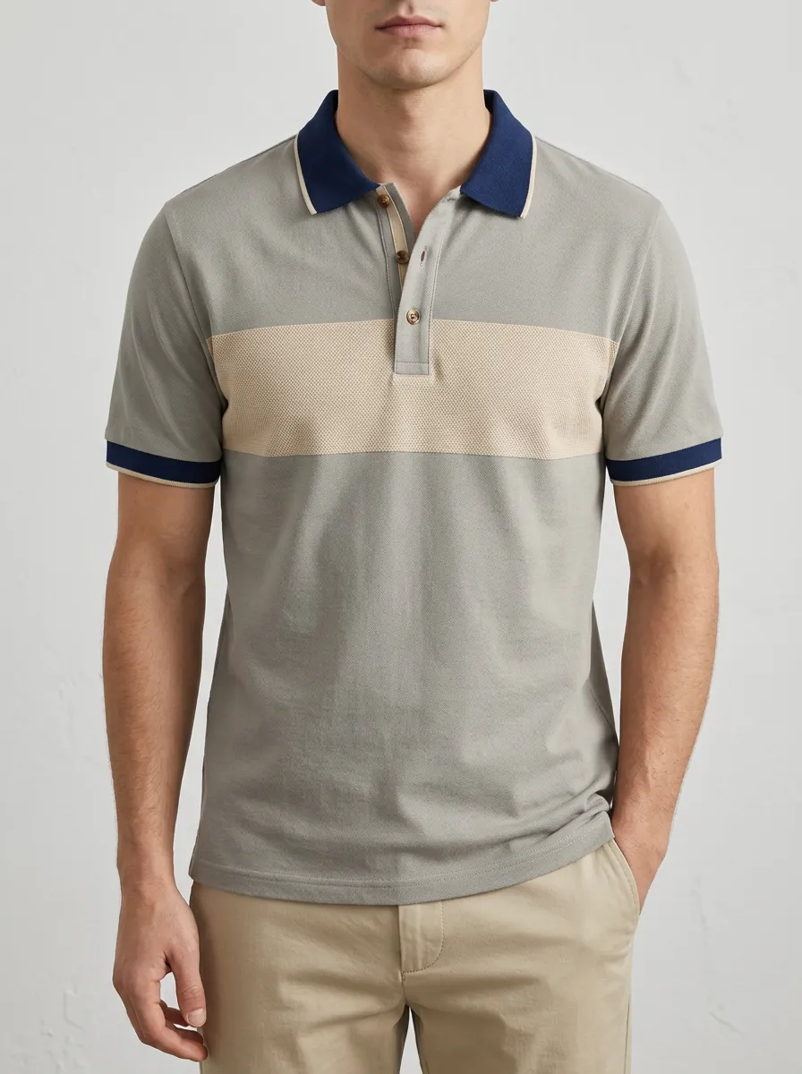 Men's Colorblock Stripe Contrast-Collar Polo Shirt