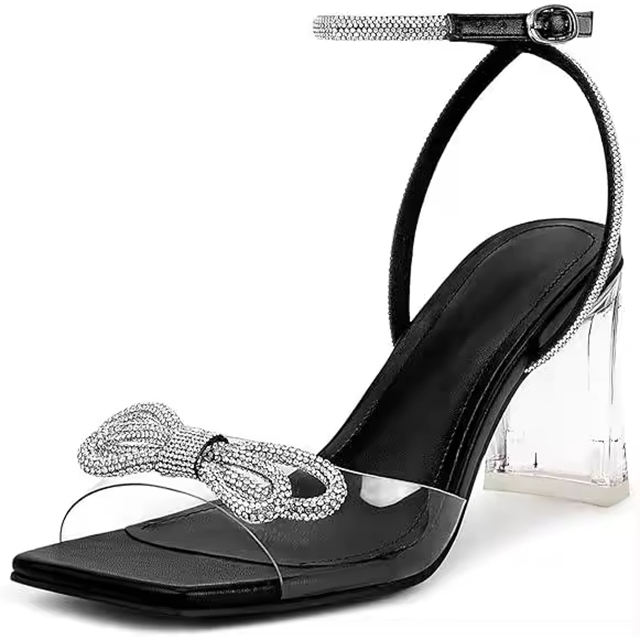 Aurielle Crystal Bow Clear Block Heels