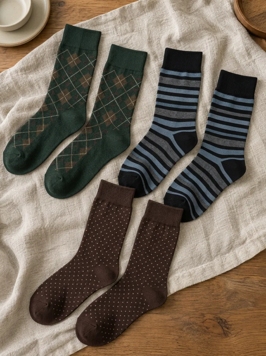 Men's Argyle Stripe Polka Dot Pattern Printed Socks 3-Pack