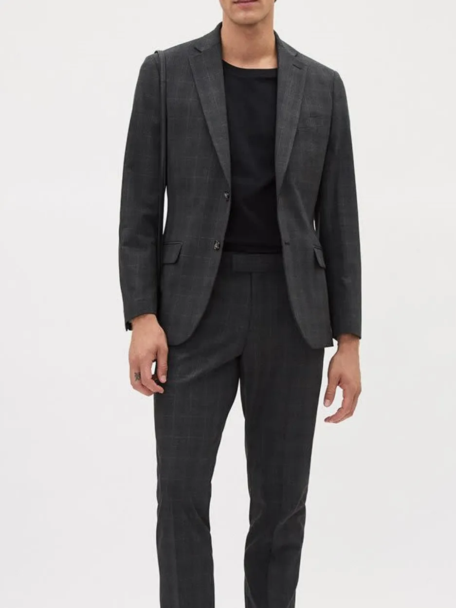 Commuting Style Slim-Fit Charcoal Suit Blazer