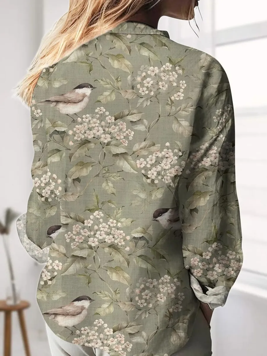 Botanical Bird Print Shirt