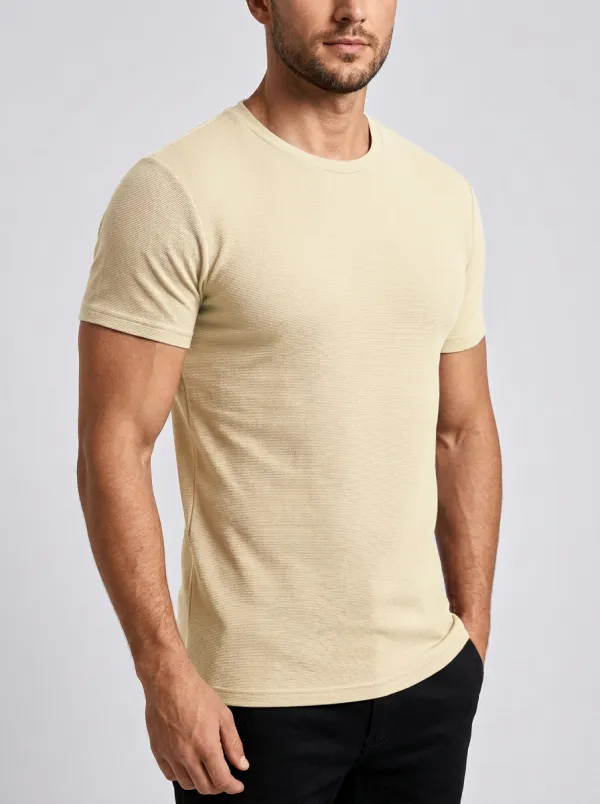 Streamlined Ribbed Textured Crew Neck Edit Men's Slim Fit Short Sleeve T-Shirt
