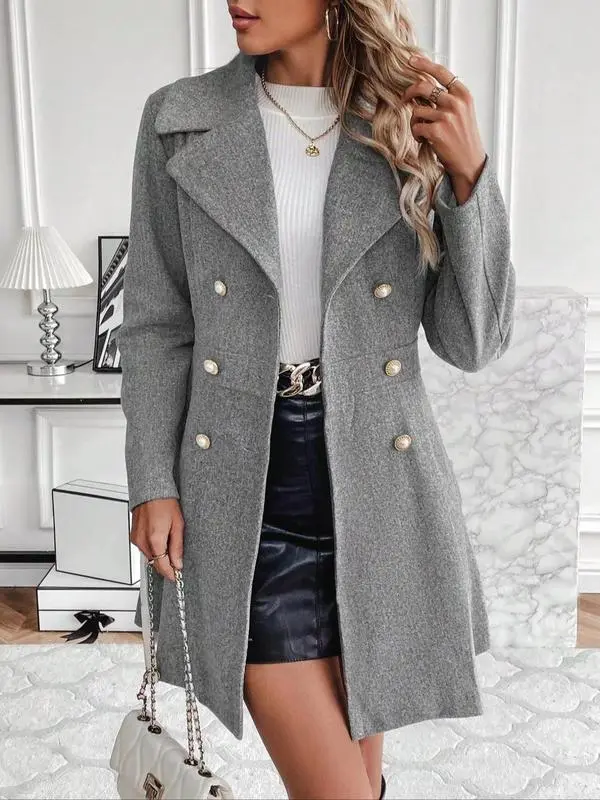 9-PACK Women's Solid Color Double Button Pocket Coat
