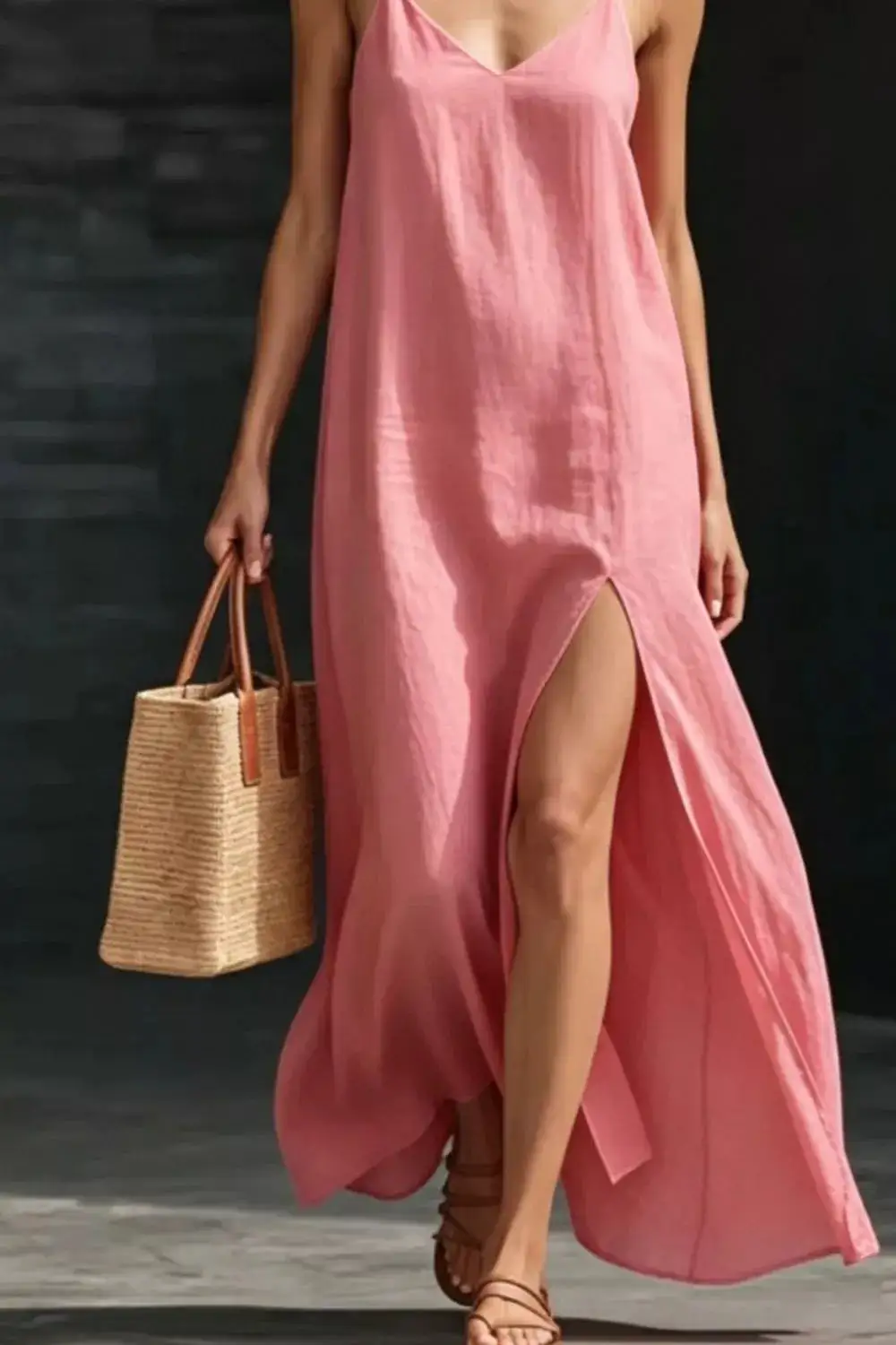 V Neck Slit Maxi Dress