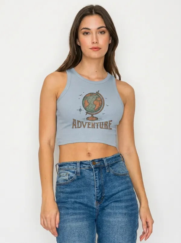 Women's Travel Lover Globe Adventure Printed Crop Top