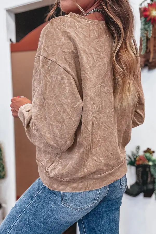 Laid Back Relaxed Embroidered Mineral Wash Letter Graphic Sweatshirt