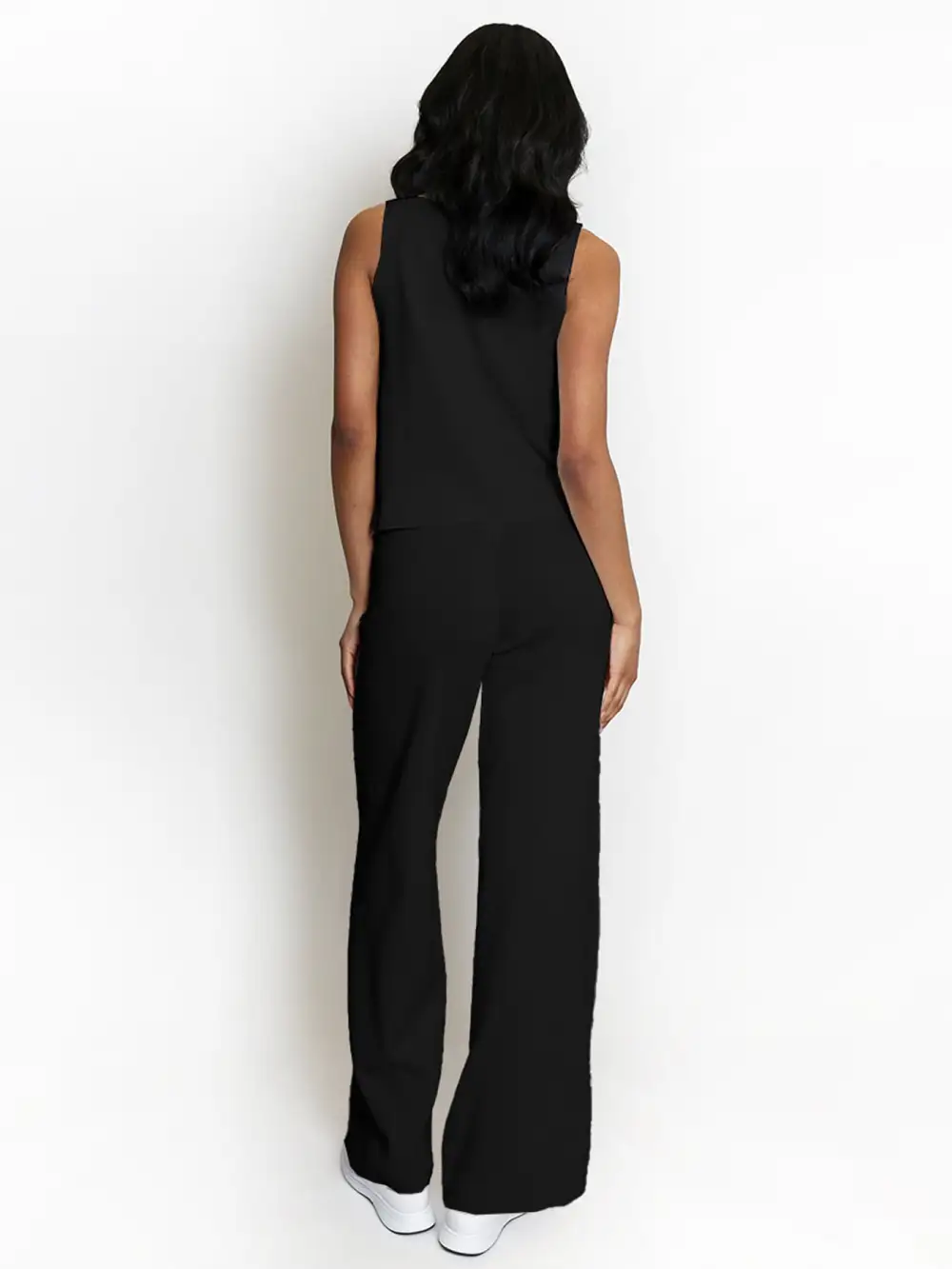 Women's Elegant V Neck Gold-Toned Button Decor Tank Top & Wide Leg Trousers Co-ord