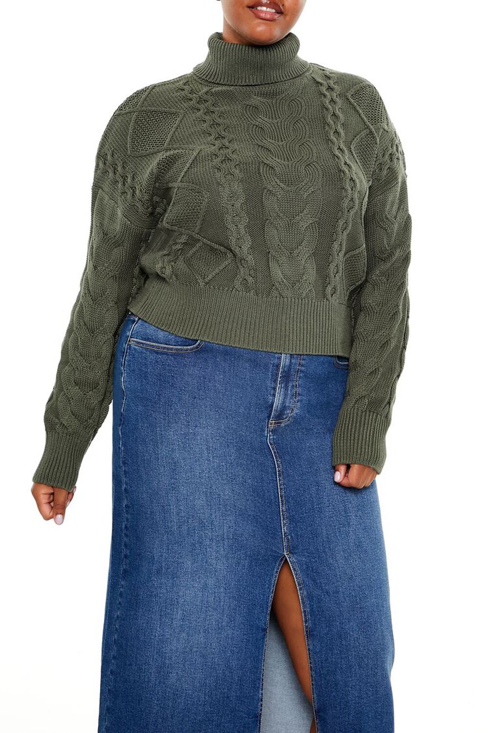 Plus Size Cable Knit Turtleneck Sweater