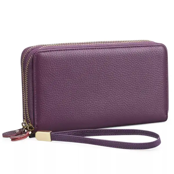 Double Zipper Leather Wallet