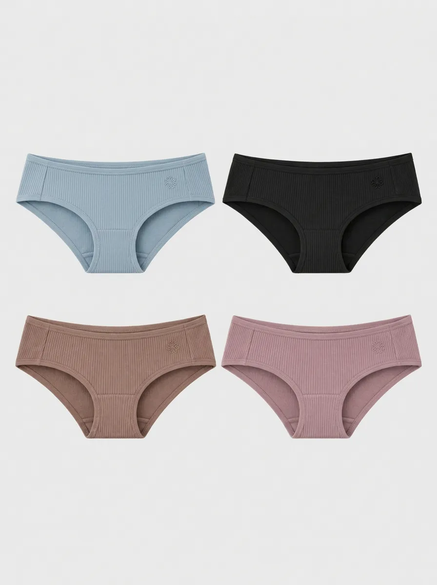 Women's Multicolor Ribbed Floral Hipster Briefs 4-Pack