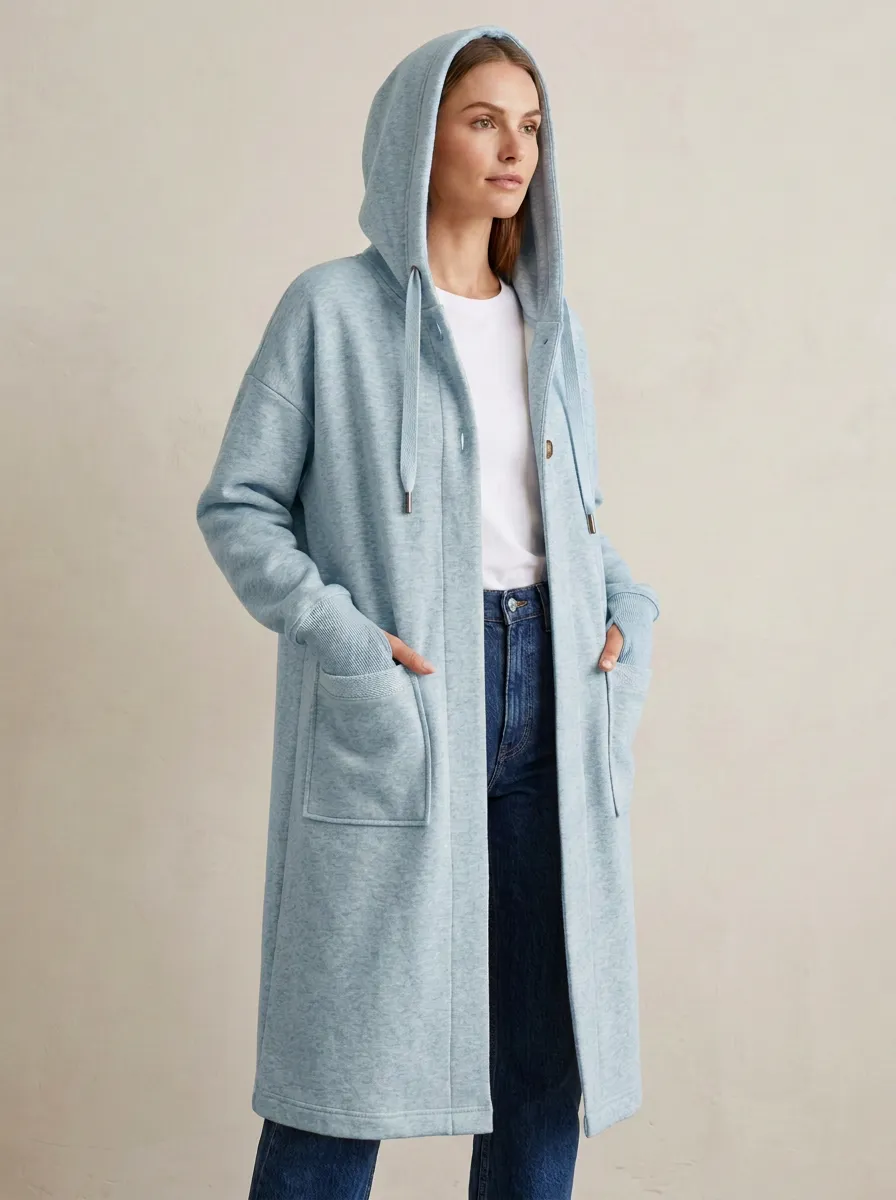 Relaxed Fleece Long Hooded Coat