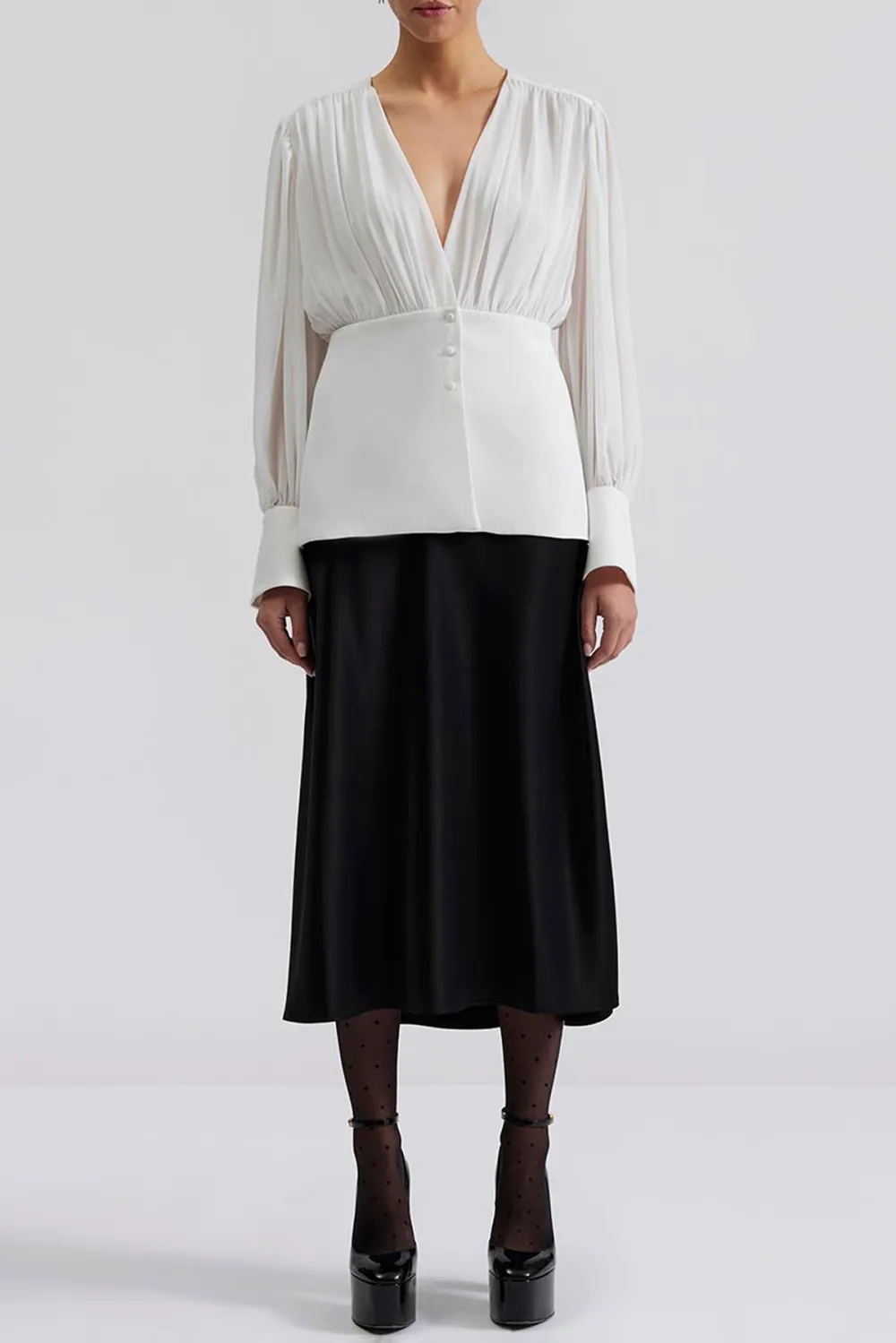 V Neck Puff Sleeve Blouse