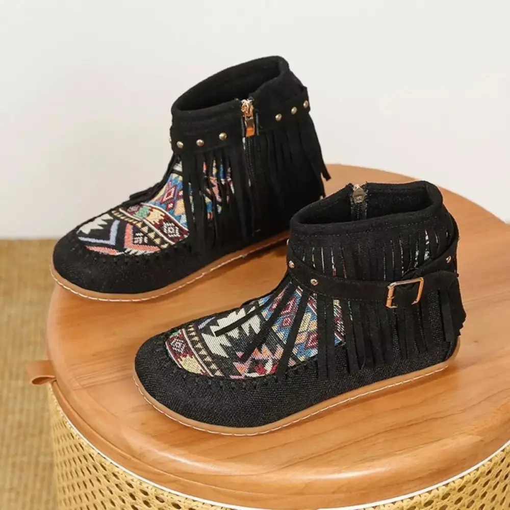 Fringe Side Zipper Ankle Boots