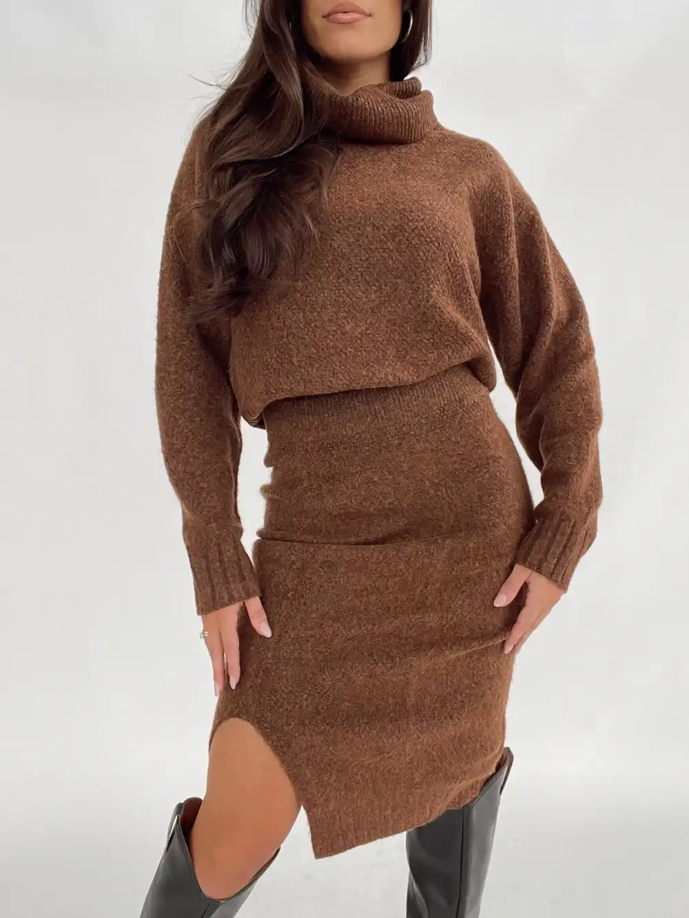 Leather Knit Side Slit Skirt