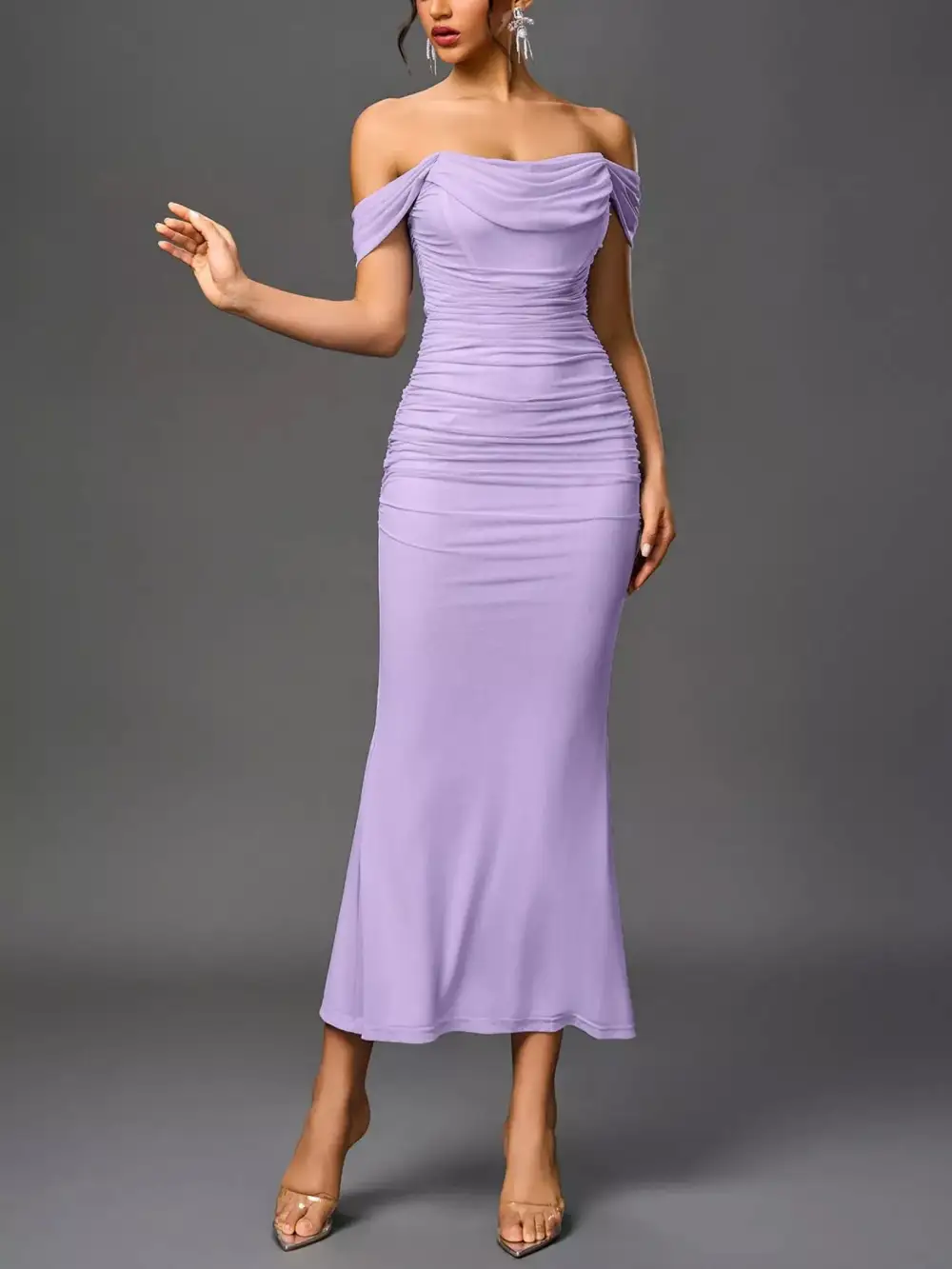 Structured Shape Ruched Maxi Dress