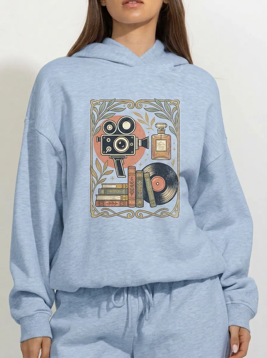 Women's Vintage Aesthetic Retro Cinema Book Vinyl Printed Hoodie