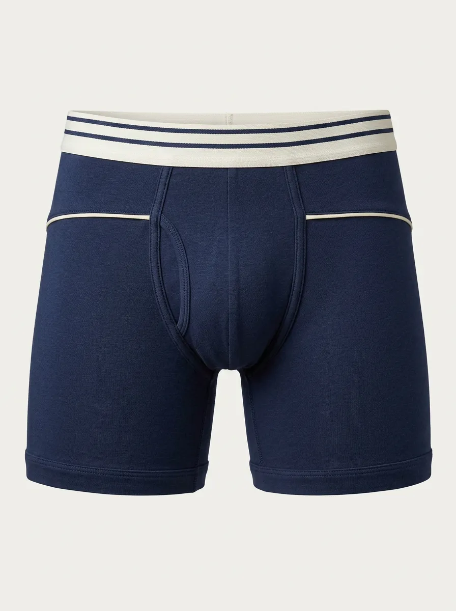 Men's Navy Blue Striped Waistband Contrast Trim Boxer Briefs